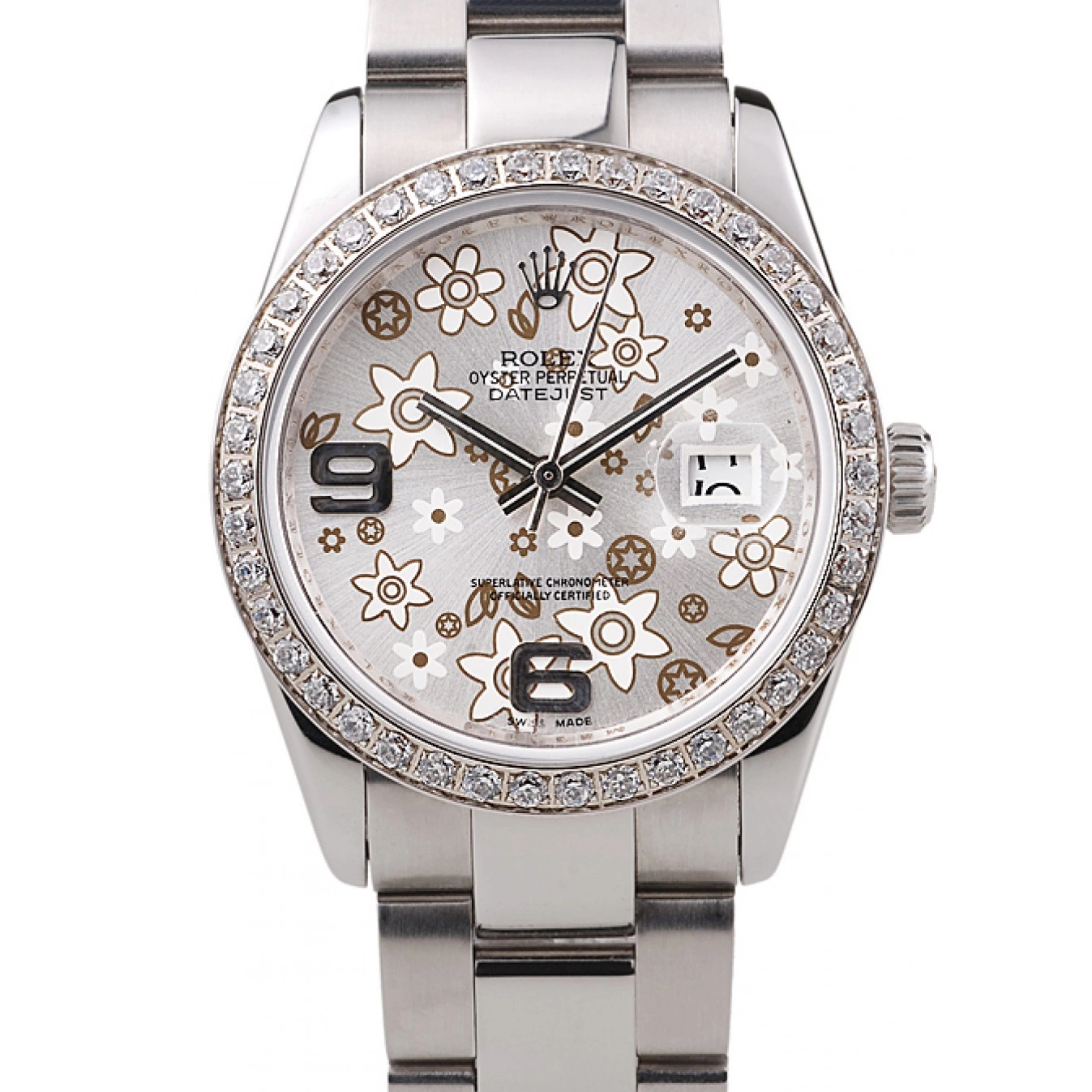 Aaa fake watches Steel Datejust Diamond Dial rl305 Stainless Flowers Plated Rolex Silver 0728